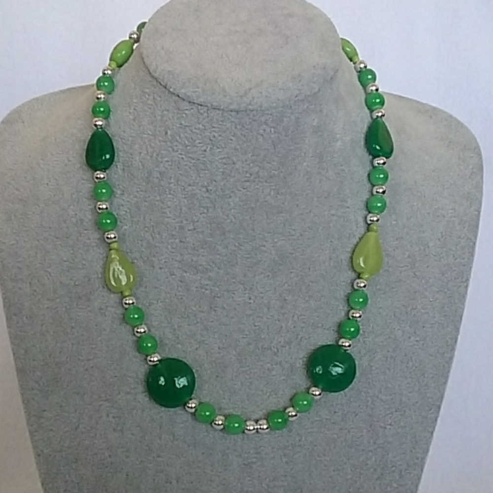 Green and silver beaded necklace